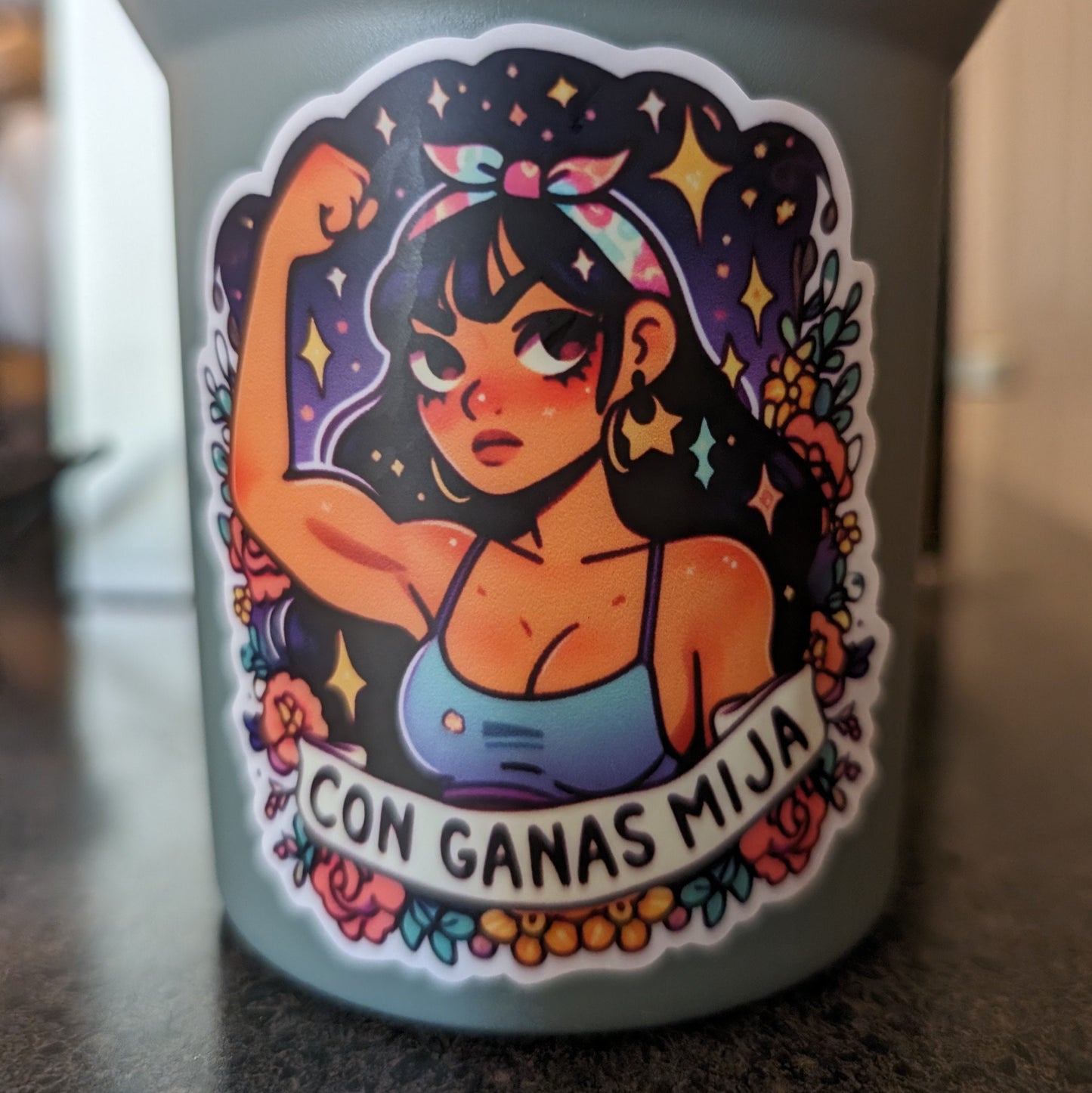 Con Ganas Mija Latina Poderosa Spanish Sticker, Premium Vinyl, Waterproof, Modern Girly Aesthetic - Laptop, Water Bottle, Decal for teacher