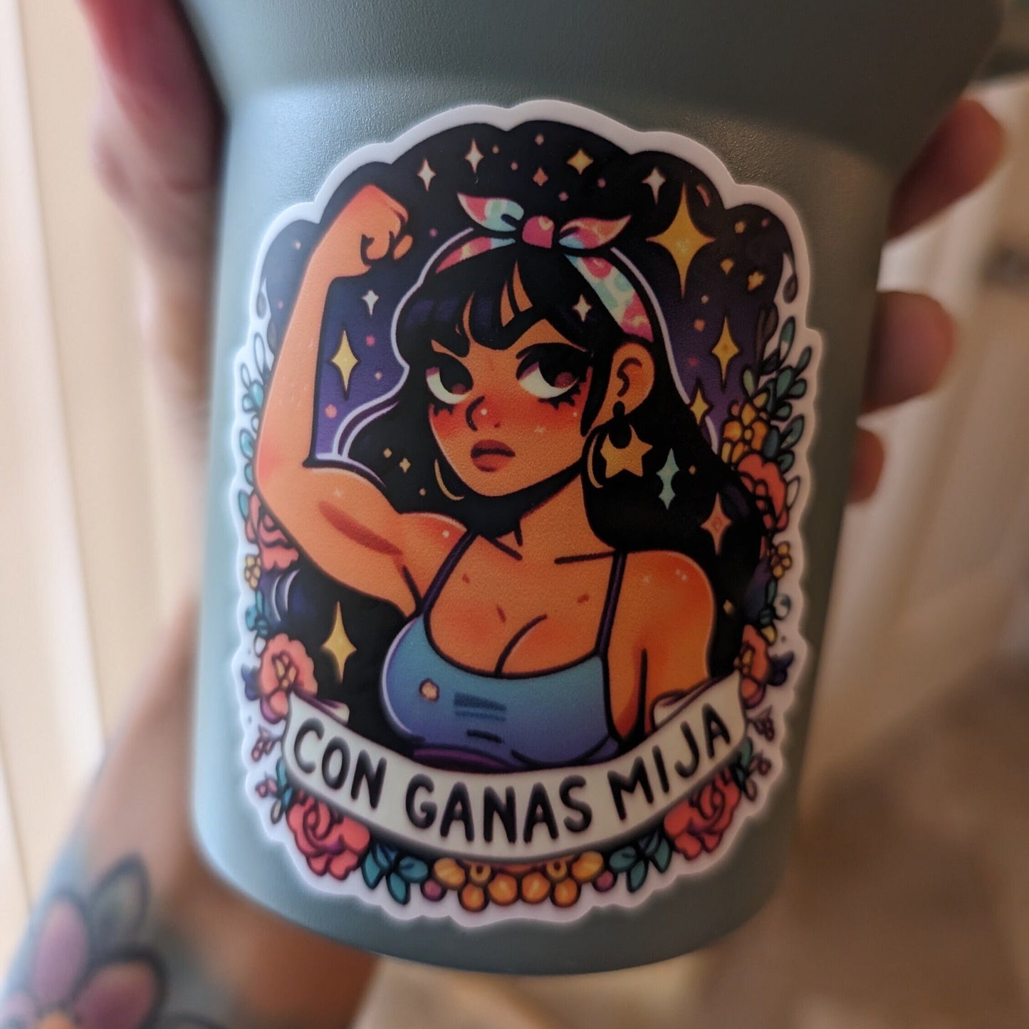 Con Ganas Mija Latina Poderosa Spanish Sticker, Premium Vinyl, Waterproof, Modern Girly Aesthetic - Laptop, Water Bottle, Decal for teacher