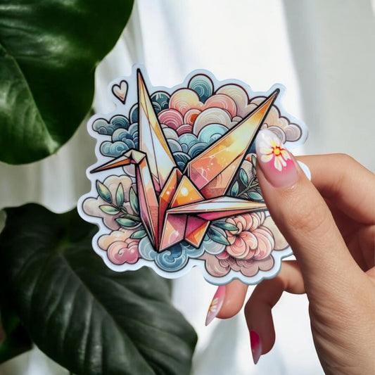 Origami Crane - Cute Sticker - Waterproof Die-Cut Sticker for Planner, Water Bottle - Kawaii Japanese Sticker - Girly Gift Idea for Teen