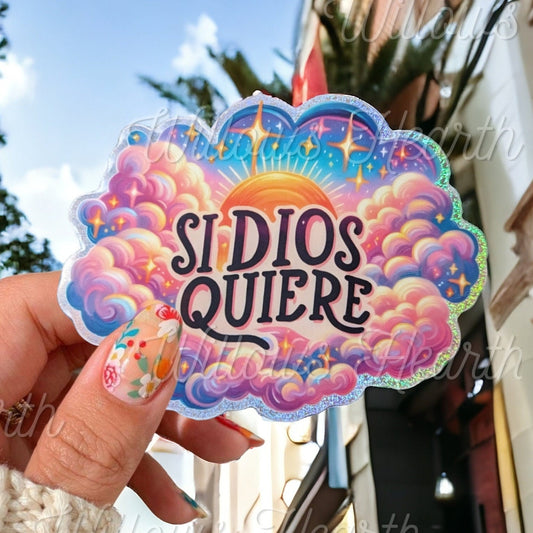 Spanish Saying - Si Dios Quiere funny Sticker - Modern Latina Sticker - Teacher Vinyl Decal - Laptop, Water Bottle, Decal - Gift Calcomania