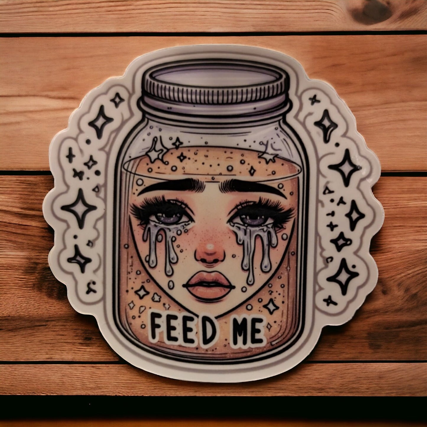 Cute girly Sourdough Sticker crying and im hungry - Premium Vinyl, Waterproof, Modern Girly Sticker for Sourdough Mason Jar