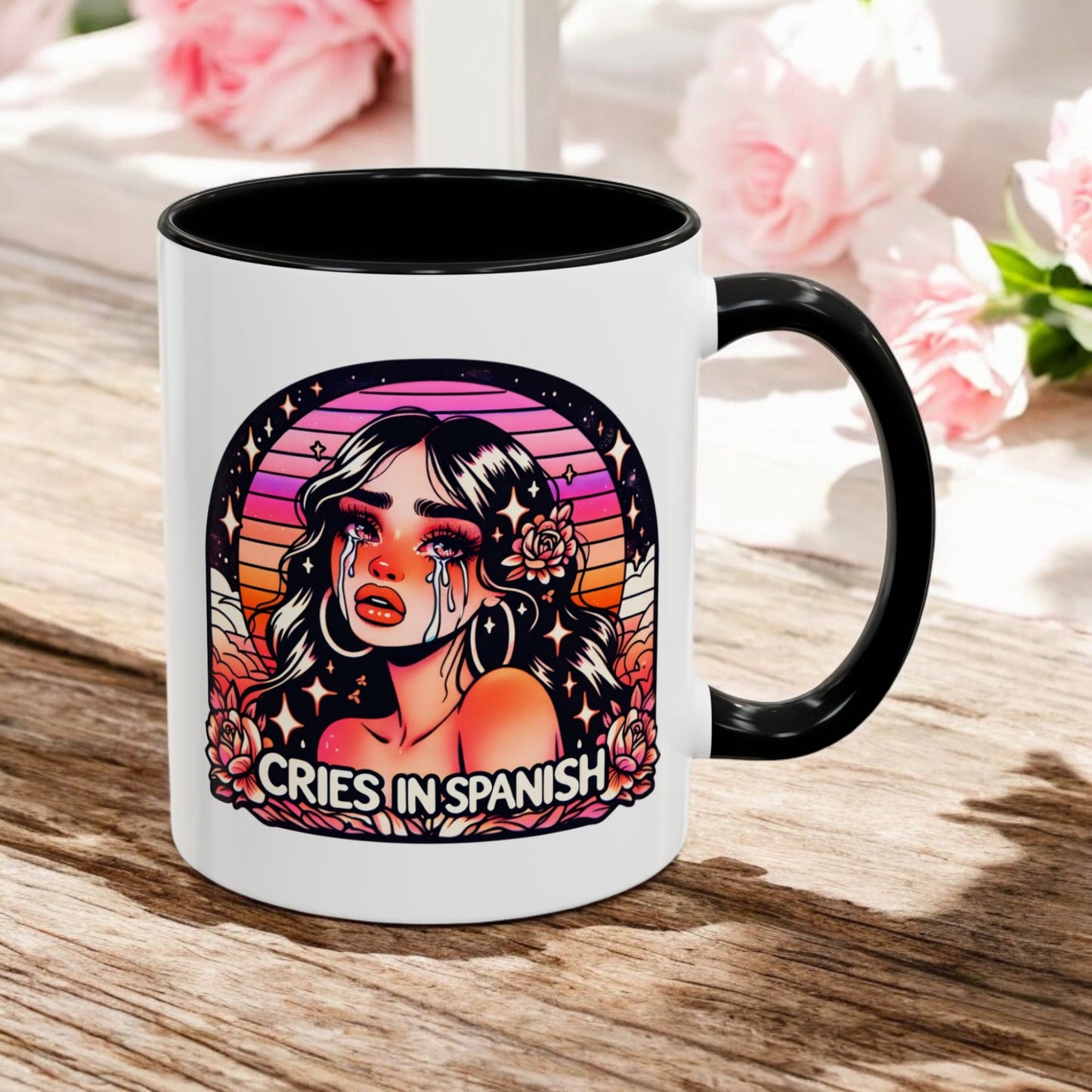 Funny Latina - Cries in Spanish Mug - 11oz Ceramic Coffee - Funny Hispanic Saying Mug Spanish Gift for Mom and Sister - Taza para Cafe