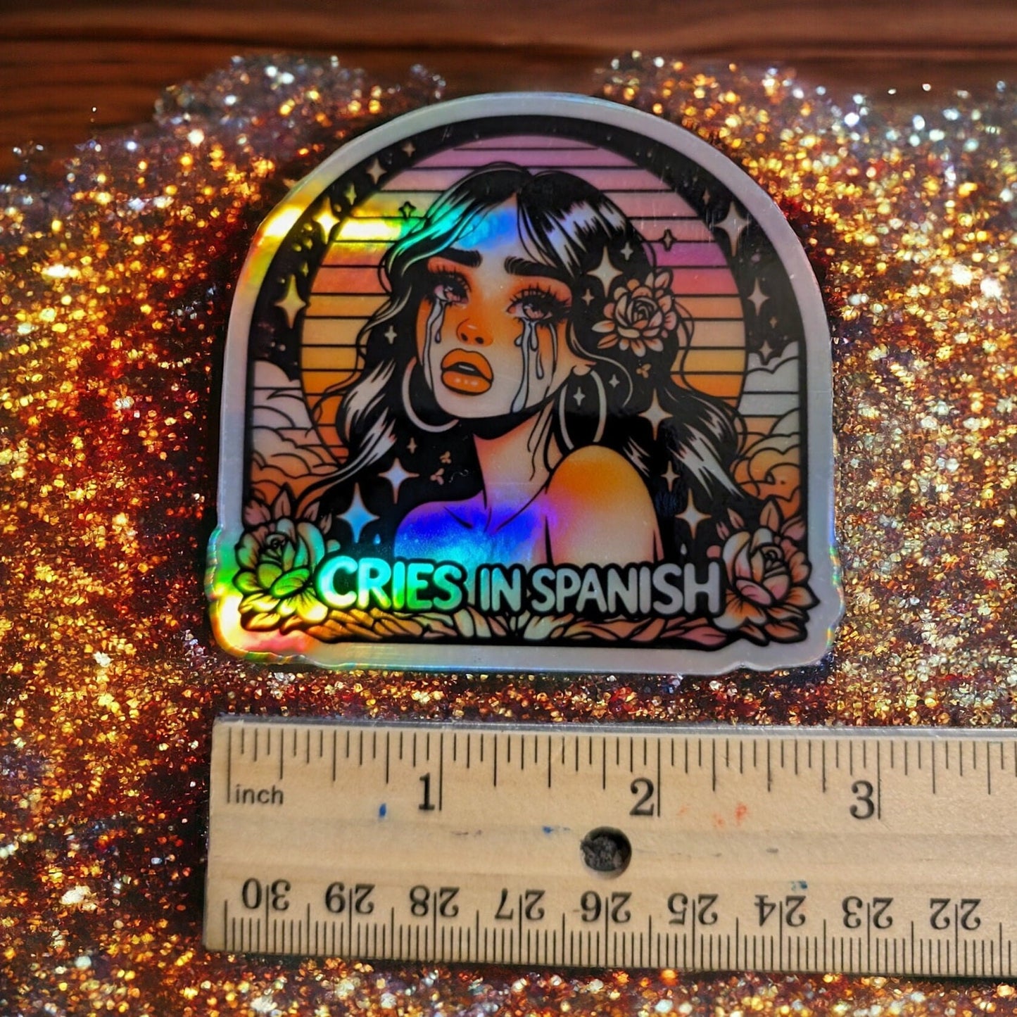 Holographic Waterproof Dramatic Latina Holographic Sticker - Emotional Sparkle - Cries in Spanish - Cultural Charm - Gift For Girlfriend