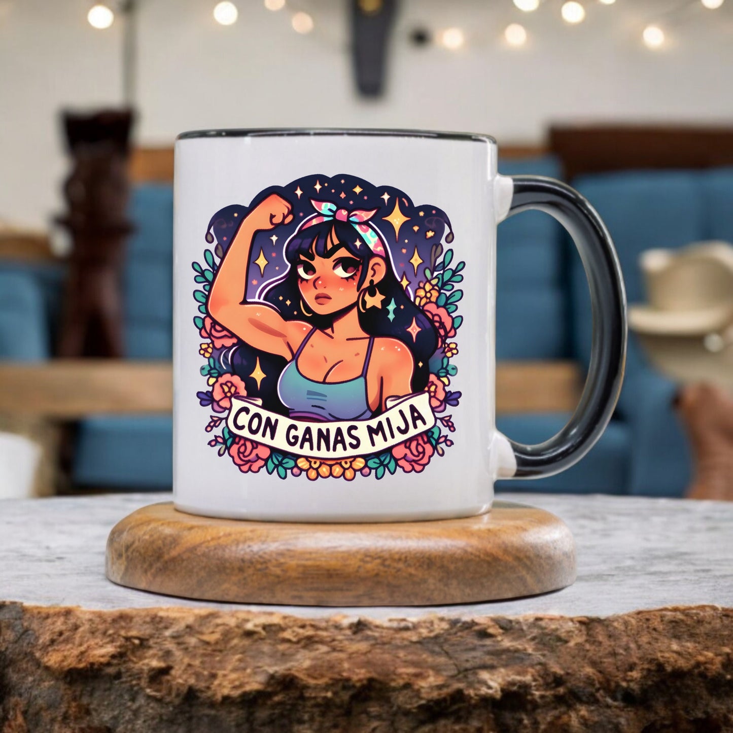 Cute Latina - Con Ganas Mija Empowerment - 11oz Ceramic Coffee - Funny Hispanic Saying Mug Spanish Gift for Mom and Sister - Taza para Cafe