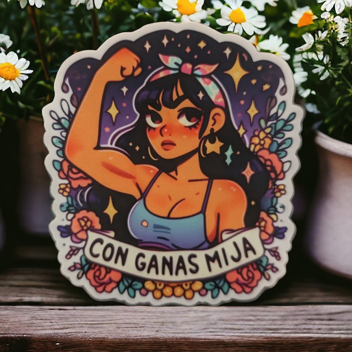 Con Ganas Mija Latina Poderosa Spanish Sticker, Premium Vinyl, Waterproof, Modern Girly Aesthetic - Laptop, Water Bottle, Decal for teacher