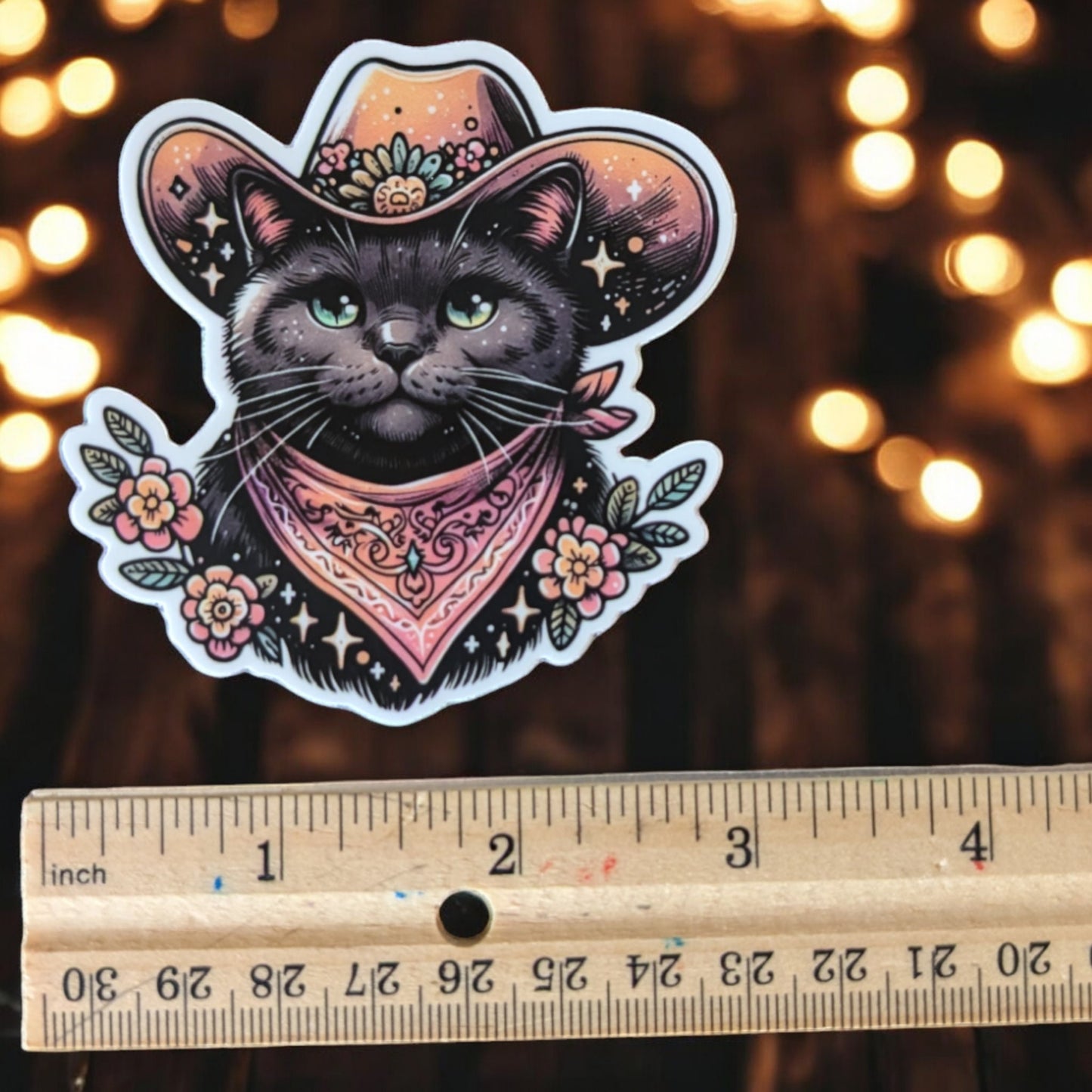 Cowboy Cat - Handsome Kitty Waterproof Western Cat Sticker - Cute Cat Design - Russian Blue Portrait Premium Vinyl Decal - Gift - Calcomania