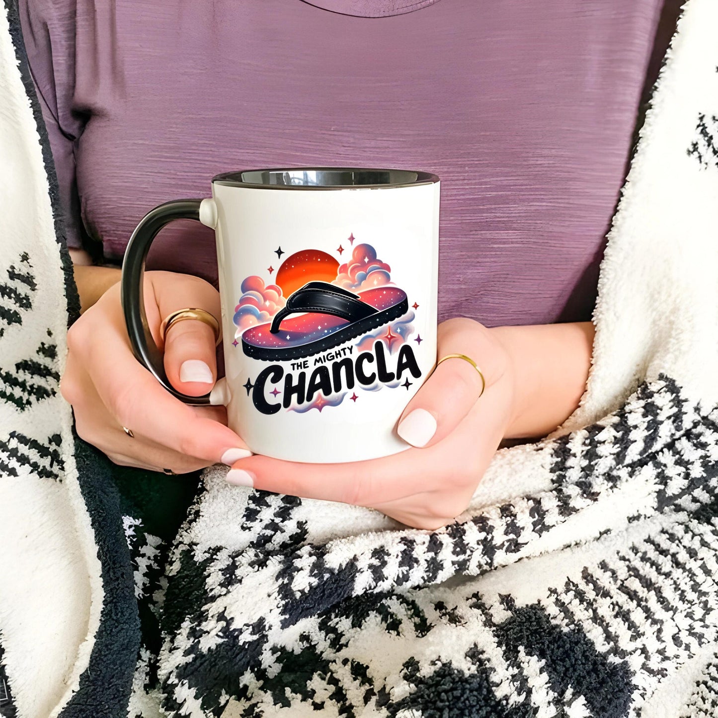 Funny Spanish Chancla Mug - The Mighty Chancla - Sarcastic Gift for Latino - 11 oz Mug with Black Handle and Interior Gift for Latinx Mom