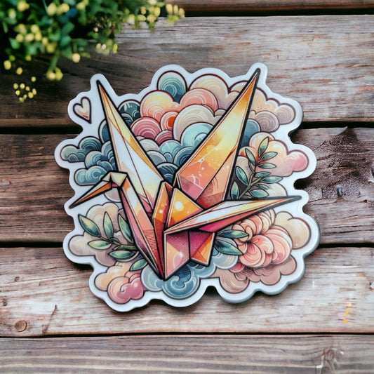 Cute Crane, Origami Sticker - Waterproof Die-Cut Sticker for Planner or Water Bottle - Kawaii Japanese Sticker - Girly Gift Idea for tumbler