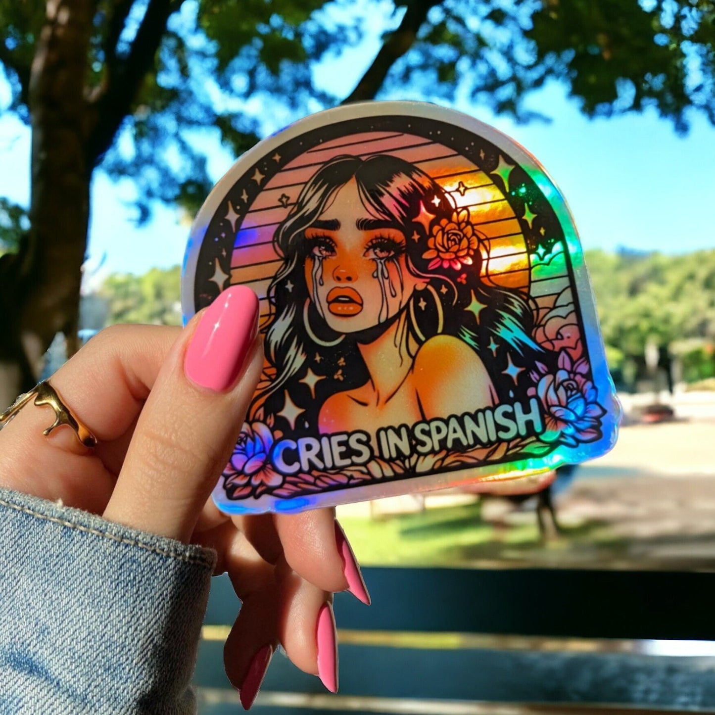 Holographic Waterproof Dramatic Latina Holographic Sticker - Emotional Sparkle - Cries in Spanish - Cultural Charm - Gift For Girlfriend