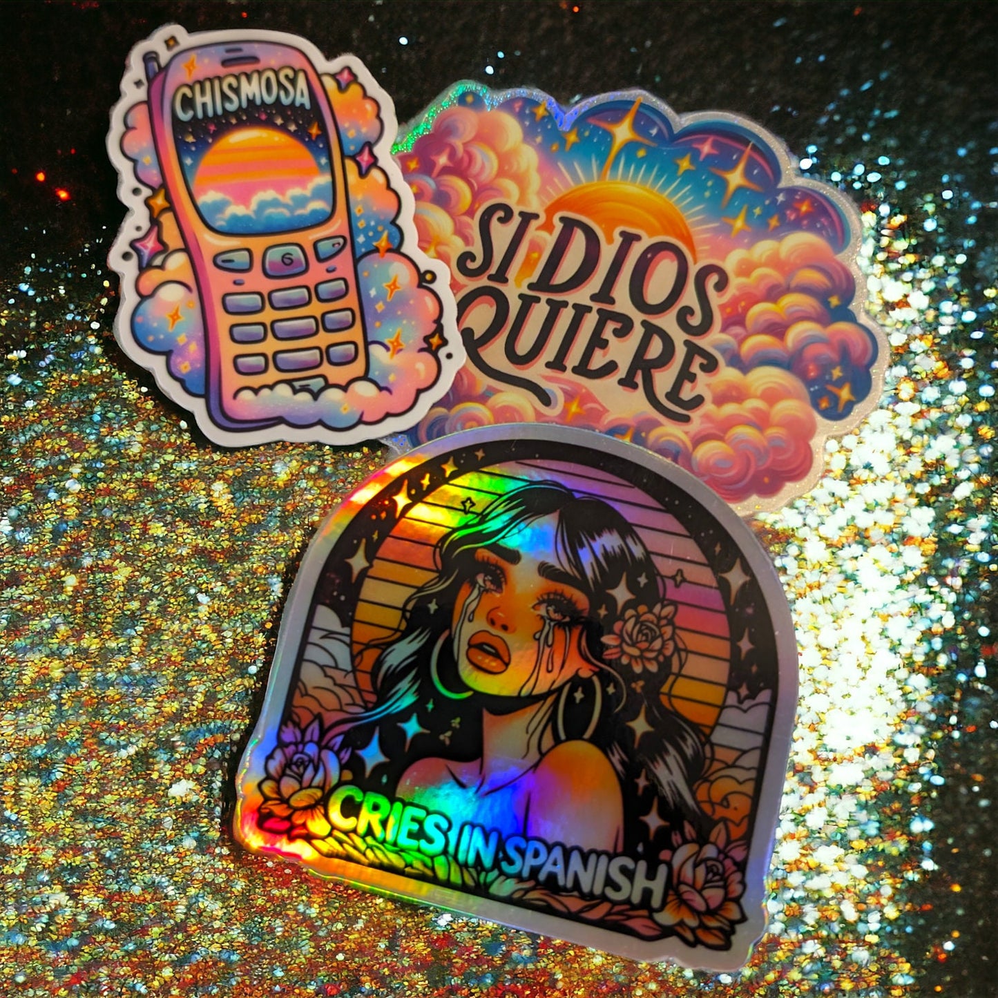 Holographic Waterproof Dramatic Latina Holographic Sticker - Emotional Sparkle - Cries in Spanish - Cultural Charm - Gift For Girlfriend