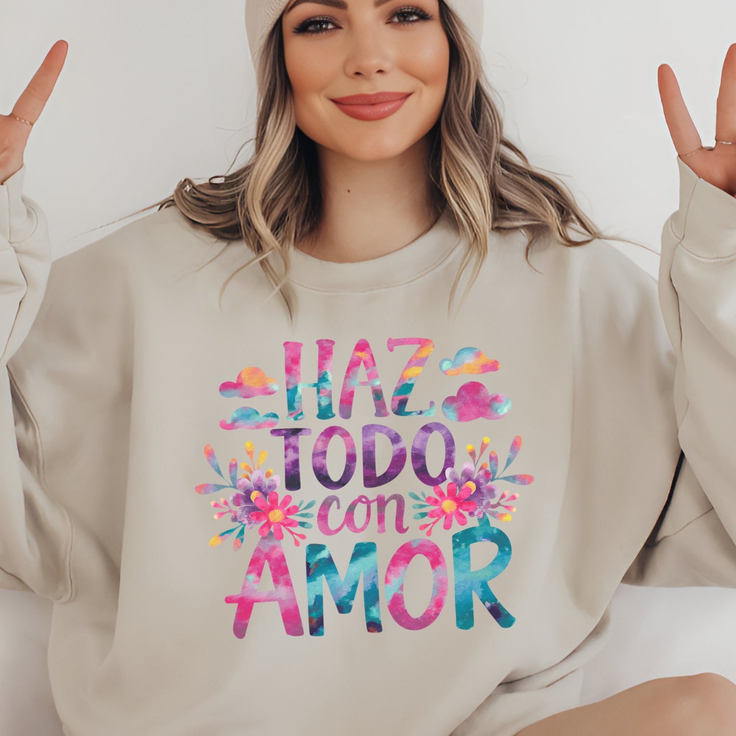 Haz Todo Con Amor - Latina Sweatshirt - Cute Spanish Faith Sweatshirt - Unisex Crewneck - Christian JW Hispanic Gift - Gift for Latinx Mom