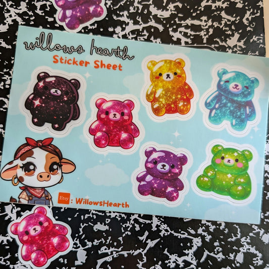 Cute Gummy Bear Sticker Sheet - Waterproof Stickers - Cute Funny Sticker Design - Premium Vinyl Decal - Gift - for tumbler, laptop or bottle