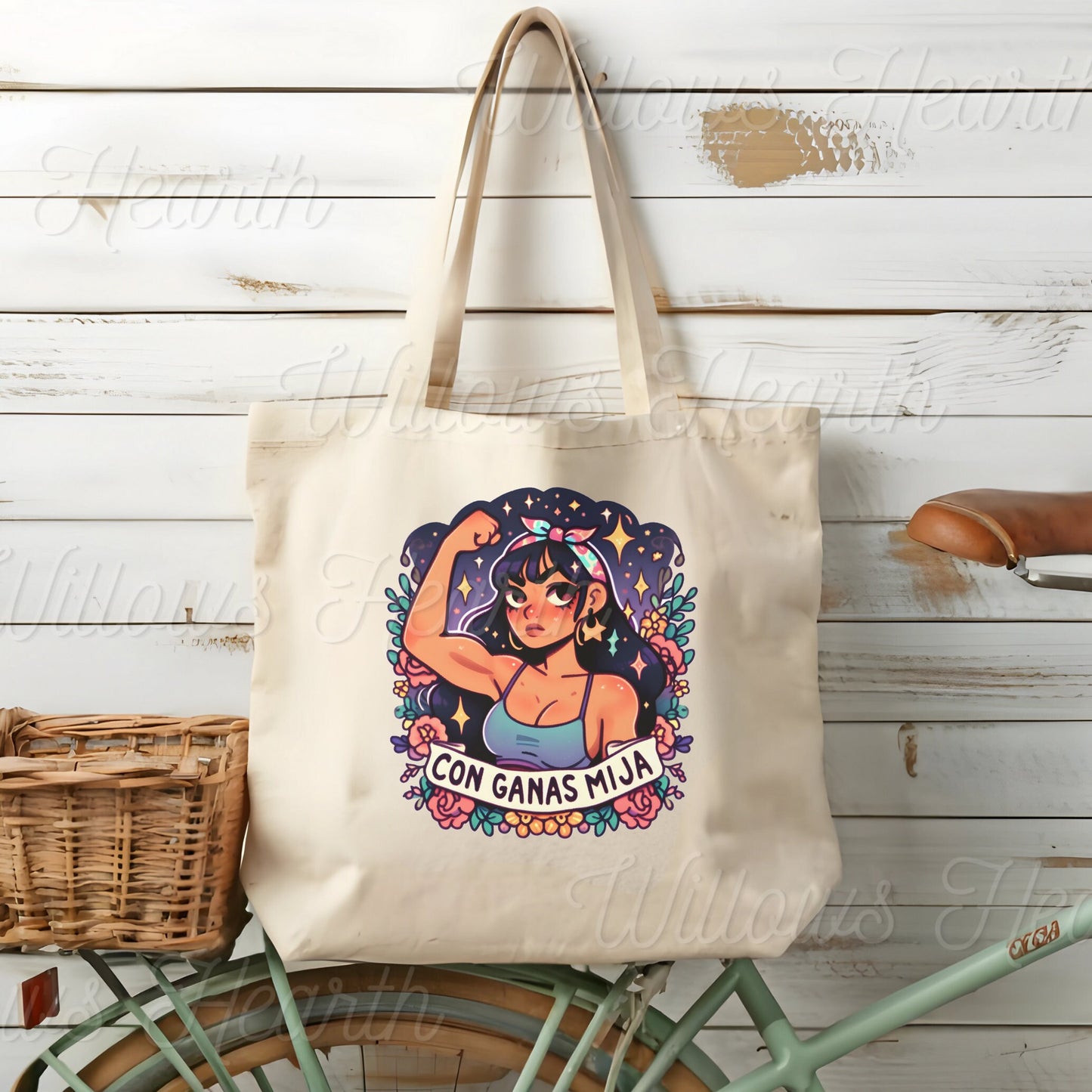 Con Ganas Mija Tote Bag - Cute Spanish Empowerment Design - Latina Owned - Cute Latinx tote bag for books - Perfect Holiday Gift