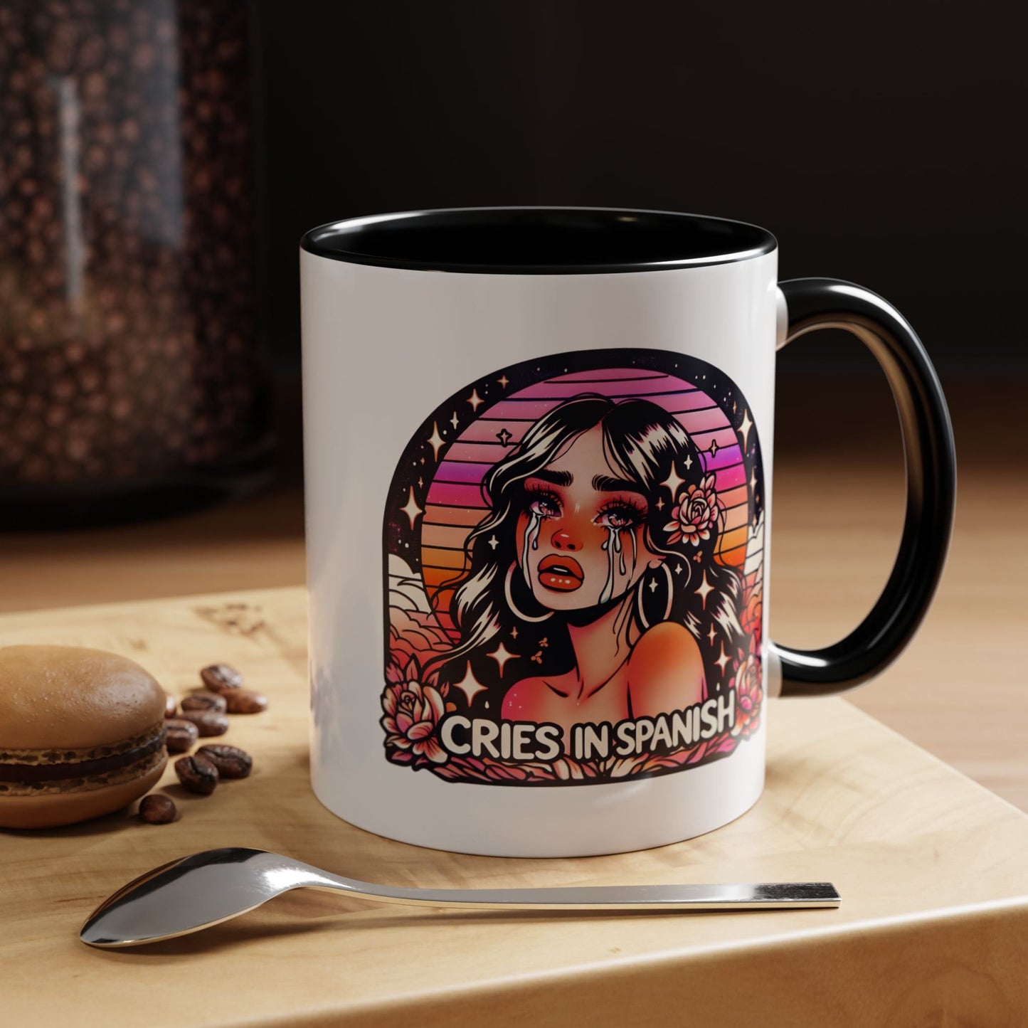 Funny Latina - Cries in Spanish Mug - 11oz Ceramic Coffee - Funny Hispanic Saying Mug Spanish Gift for Mom and Sister - Taza para Cafe