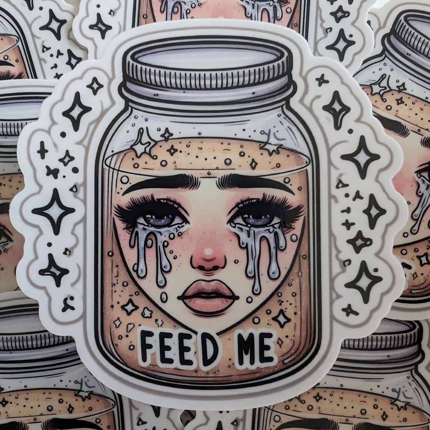 Cute girly Sourdough Sticker crying and im hungry - Premium Vinyl, Waterproof, Modern Girly Sticker for Sourdough Mason Jar