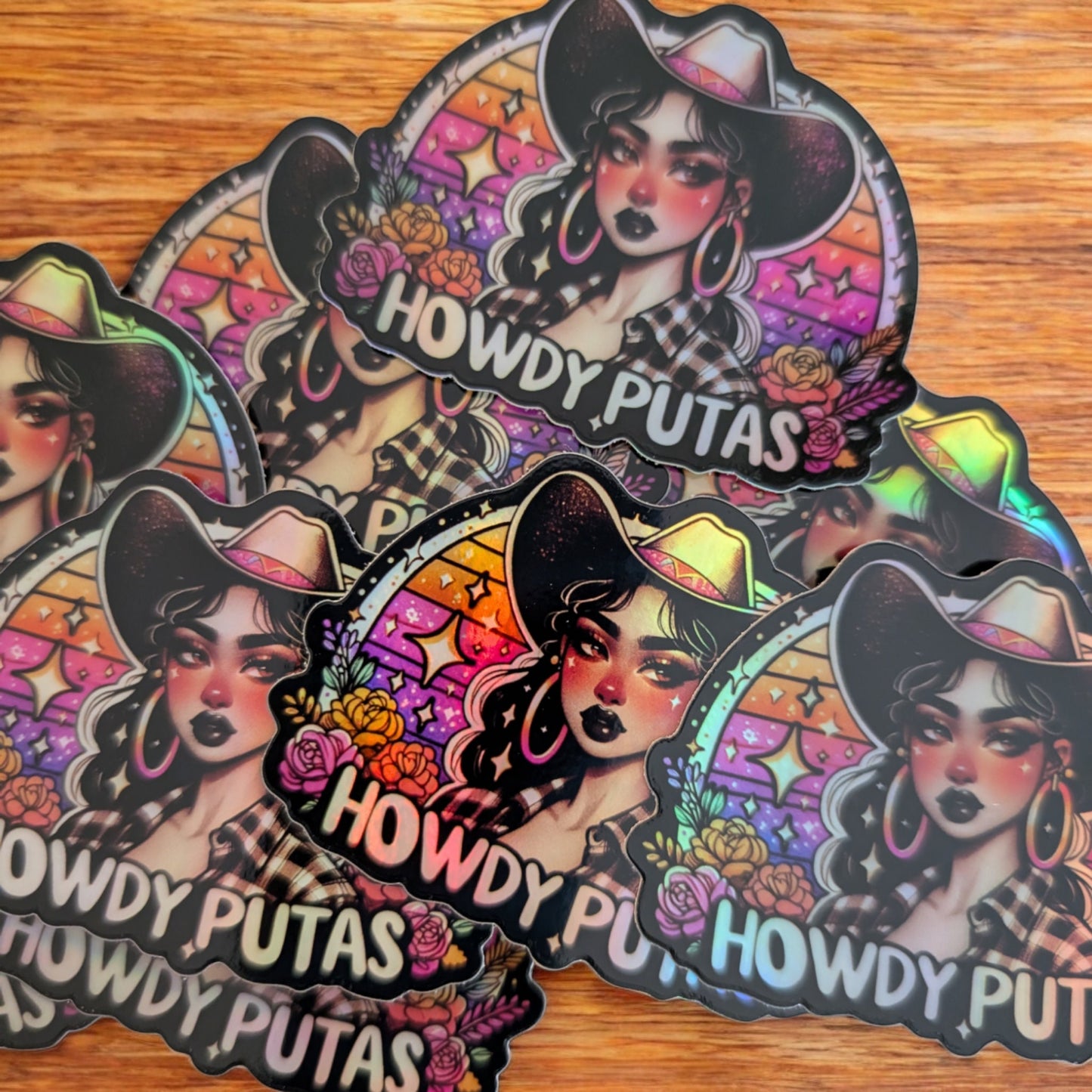 Holographic Latina Cowgirl , Howdy Sticker - Sarcastic and Chicana Gift - Funny Spanish Quote - Hispanic Heritage - Gift For Girlfriend