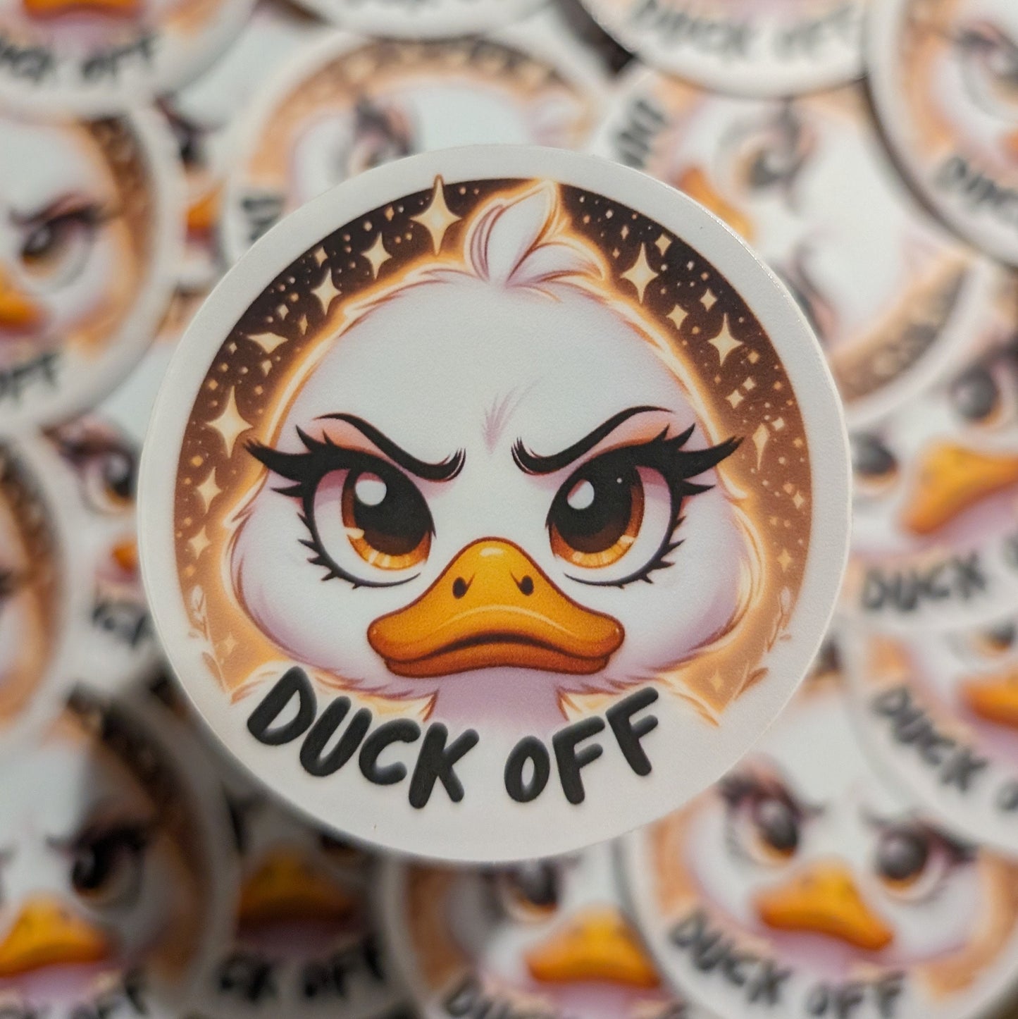 Duck Off Funny Sarcastic Sticker - Silly Duck Sticker , Cute Duck Waterproof Curse Word Round Sticker,  - Laptop, Water Bottle Decal