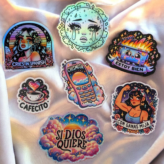 Latina Themed Die Cut Sticker Pack - Cute Stickers  Spanish Sayings, Funny Holographic Designs - Calcomania Sticker Set - Spanish gift