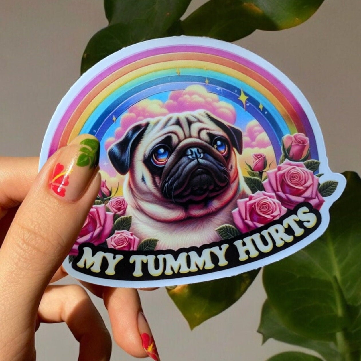 My Tummy Hurts - Cute Pug Sticker - Dog Sticker Design - Pug Mama - Gift for Pug Dog Mom and pet groomer - Water Bottle Sticker