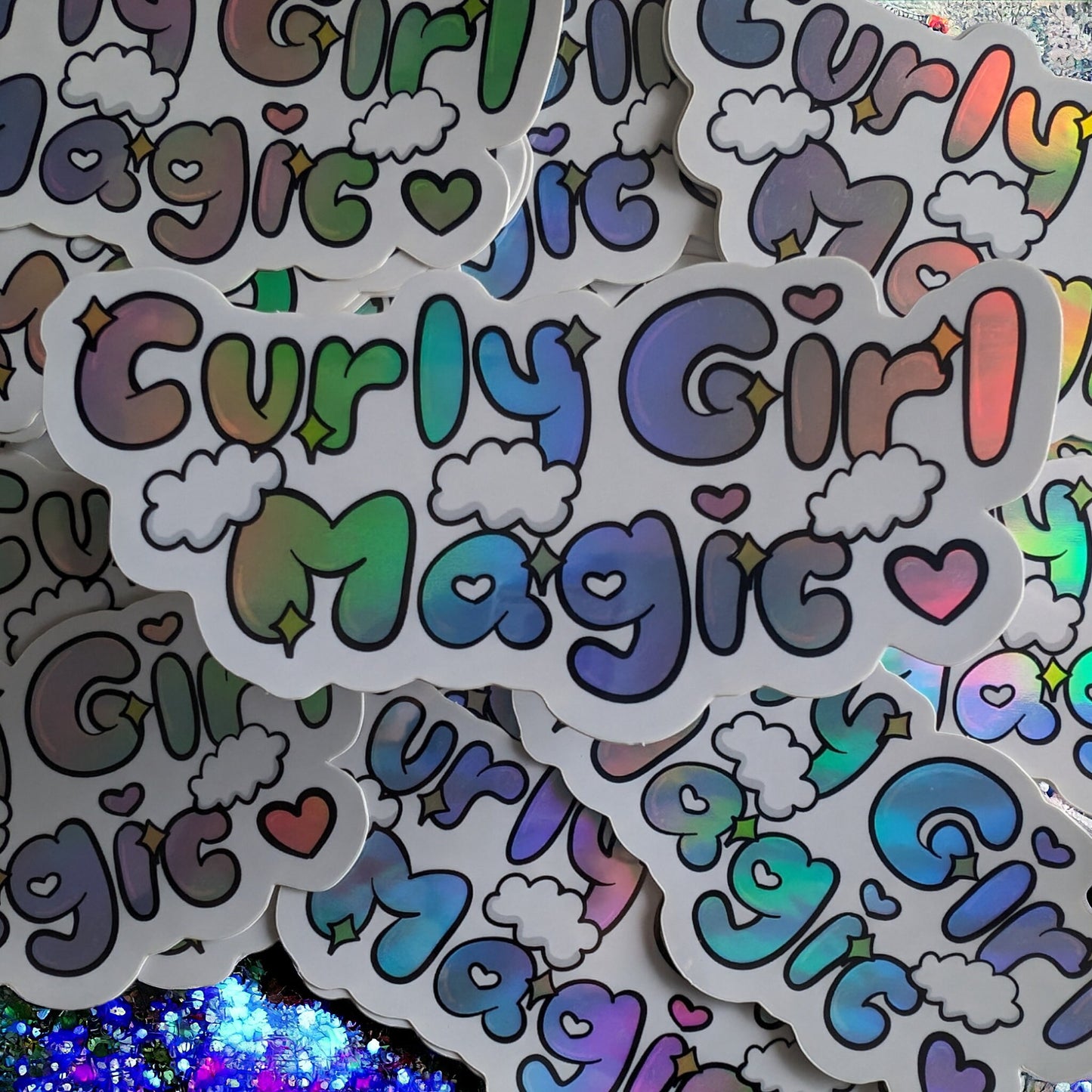 Curly Girl Magic Waterproof Holographic Sticker - Girly Stickers for Scrapbook Laptop Tumbler Water bottle - Calcomania