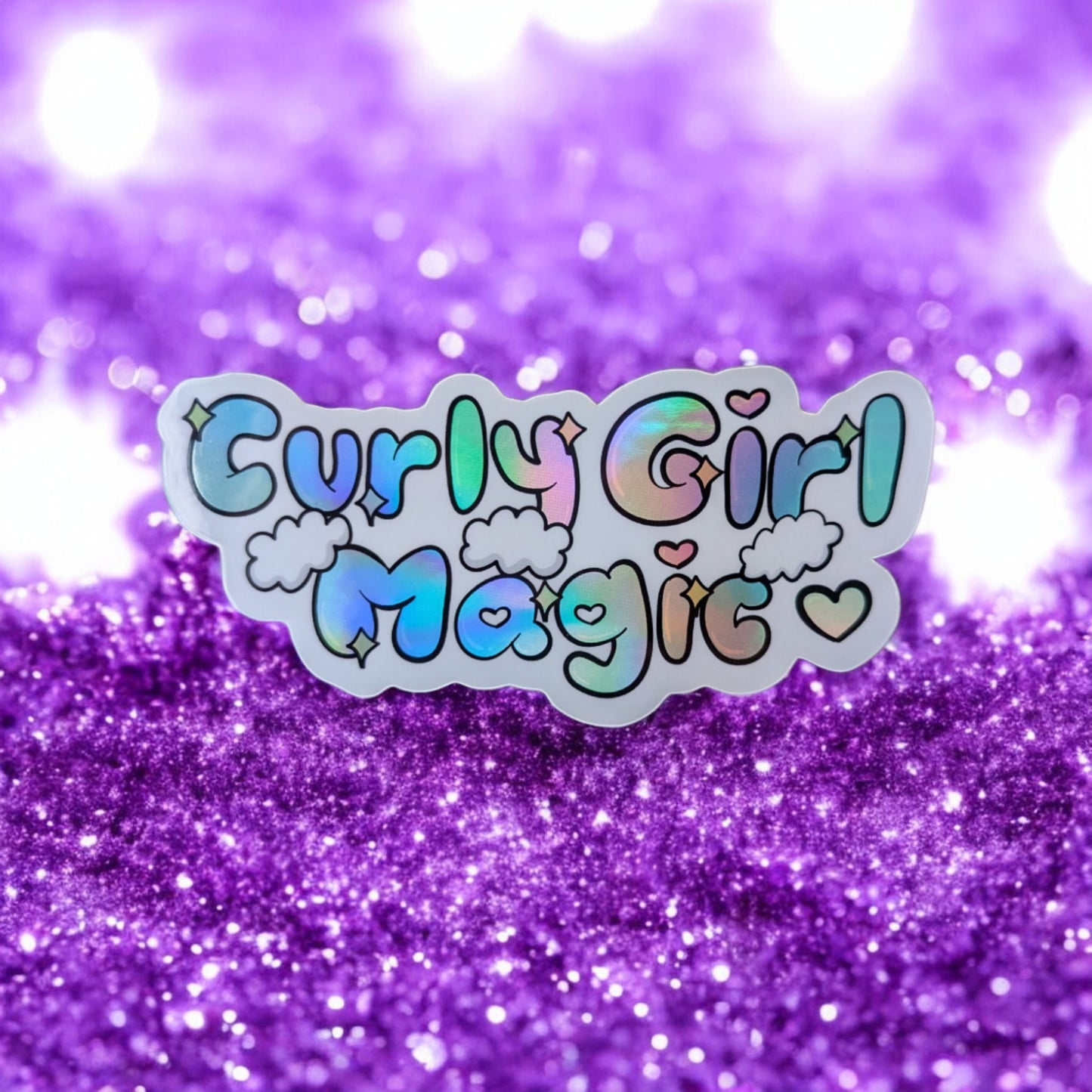 Curly Girl Magic Waterproof Holographic Sticker - Girly Stickers for Scrapbook Laptop Tumbler Water bottle - Calcomania