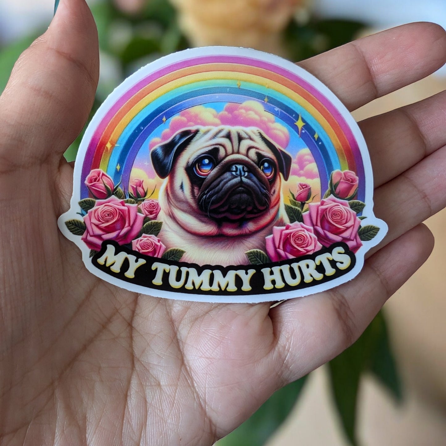 My Tummy Hurts - Cute Pug Sticker - Dog Sticker Design - Pug Mama - Gift for Pug Dog Mom and pet groomer - Water Bottle Sticker