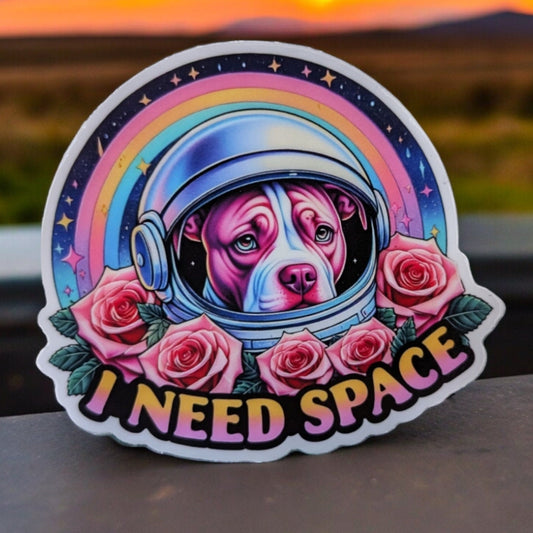 Cute Pit Bull Sticker - Sarcastic I Need Space Sticker Design - Pit Bull Mama - Gift for Pittie Dog Mom and groomer - Water Bottle Sticker