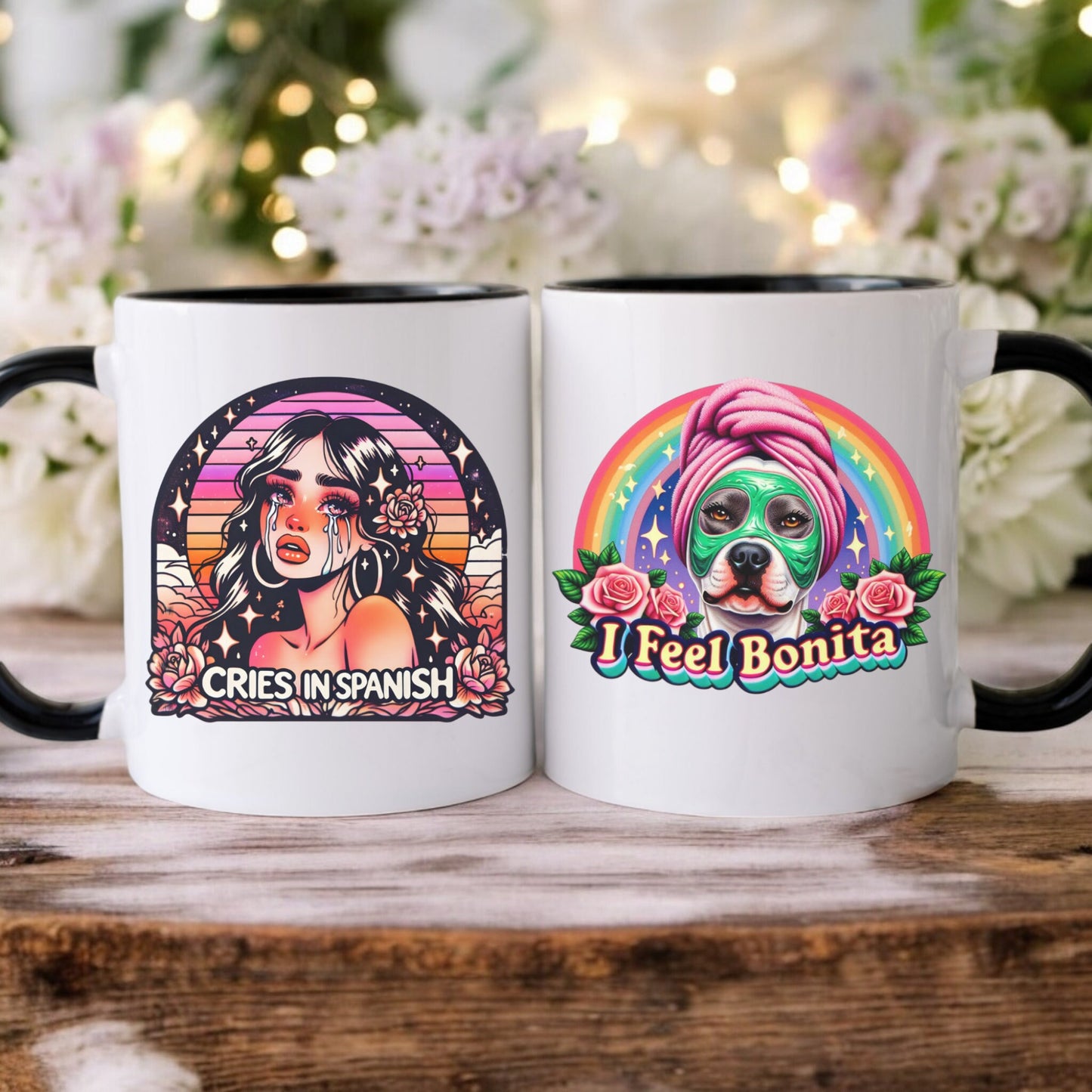 Funny Latina - Cries in Spanish Mug - 11oz Ceramic Coffee - Funny Hispanic Saying Mug Spanish Gift for Mom and Sister - Taza para Cafe