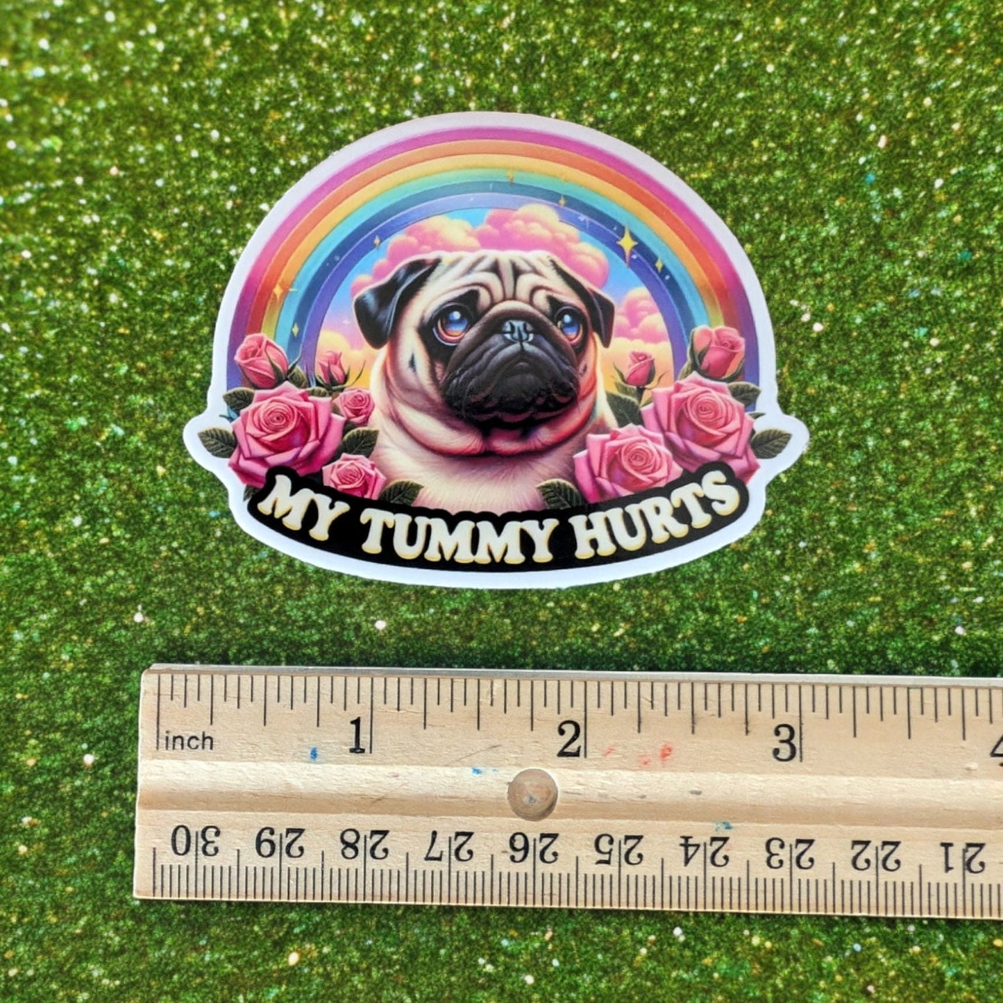 My Tummy Hurts - Cute Pug Sticker - Dog Sticker Design - Pug Mama - Gift for Pug Dog Mom and pet groomer - Water Bottle Sticker