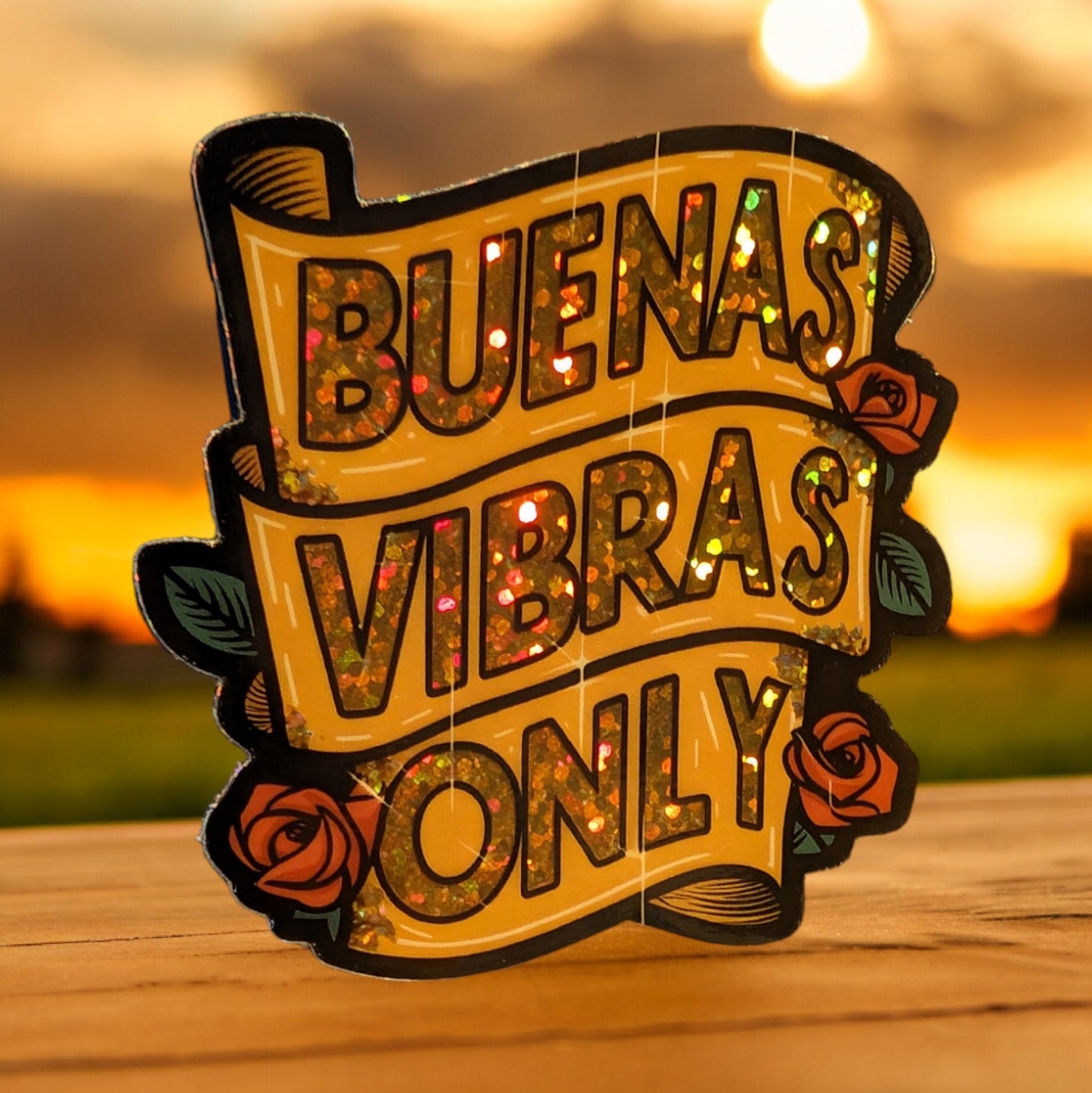 Buenas Vibras Only Glitter Sticker - Cute Latina Sticker - Funny Spanish Waterproof Sticker bookmark - Good Vibes Only Gift