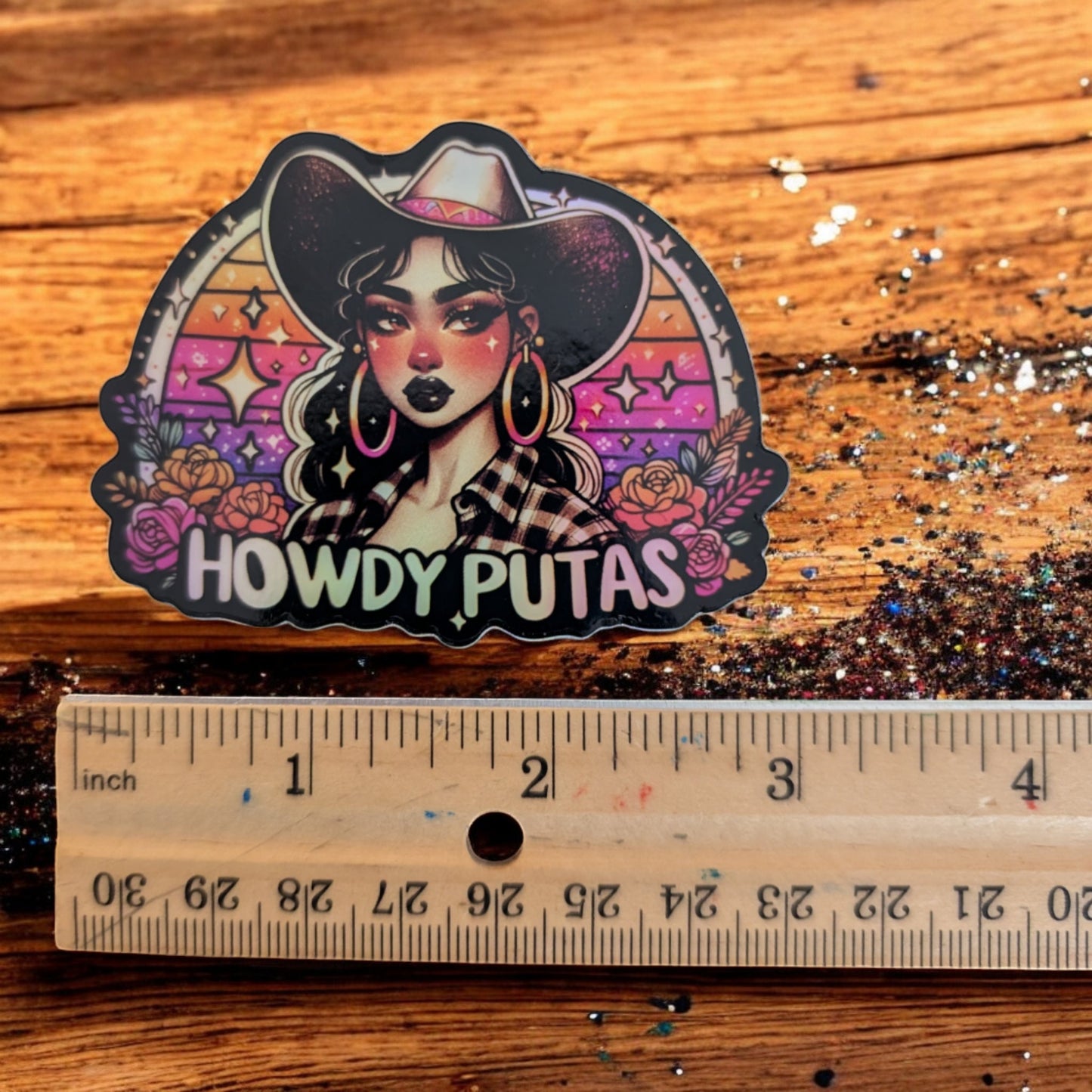 Holographic Latina Cowgirl , Howdy Sticker - Sarcastic and Chicana Gift - Funny Spanish Quote - Hispanic Heritage - Gift For Girlfriend