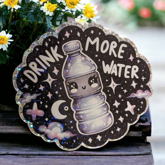 Drink More Water Sticker Reminder for tumbler- Glitter Die Cut Sticker - Waterproof Vinyl Decal - Laptop, Water Bottle