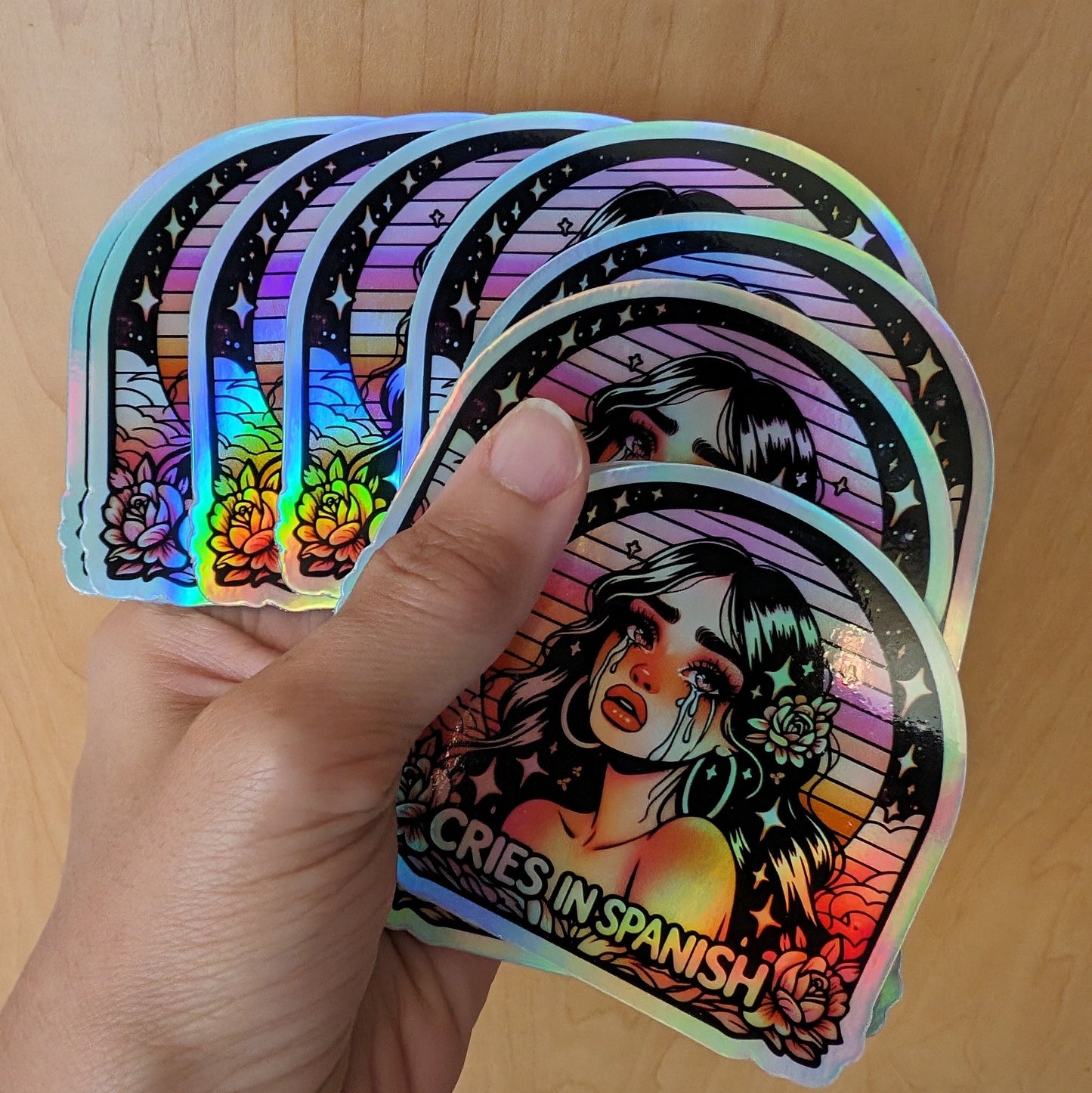 Holographic Waterproof Dramatic Latina Holographic Sticker - Emotional Sparkle - Cries in Spanish - Cultural Charm - Gift For Girlfriend