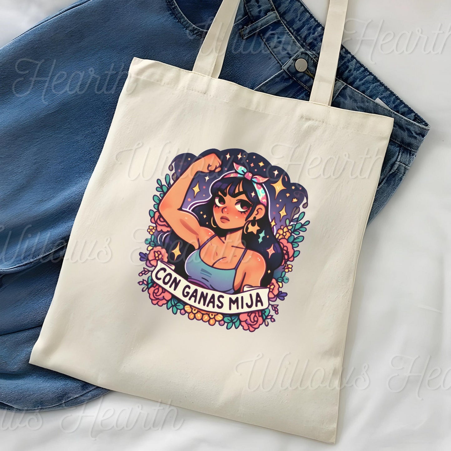 Con Ganas Mija Tote Bag - Cute Spanish Empowerment Design - Latina Owned - Cute Latinx tote bag for books - Perfect Holiday Gift